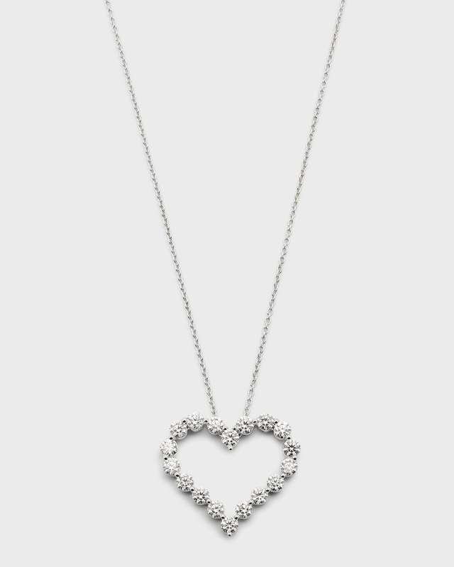 18K White Gold Round Diamond Heart Pendant Necklace, 18"L, 2.0tcw, 18" Chain; 0.87" x 1" Heart